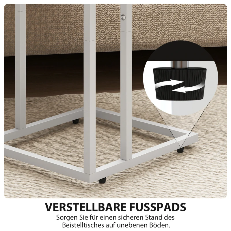 HOMCOM Opvouwbare Bijzettafel met Oplaadstation, USB-poorten, Metaal, 39 x 29 x 57 cm, Houtkleur