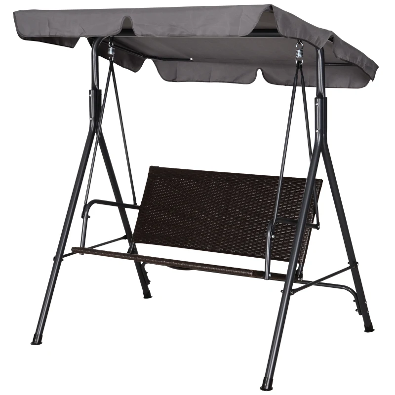 Outsunny Dondolo da Giardino 2 Posti con Tettuccio Regolabile, 140x110x151 cm, Marrone e Grigio