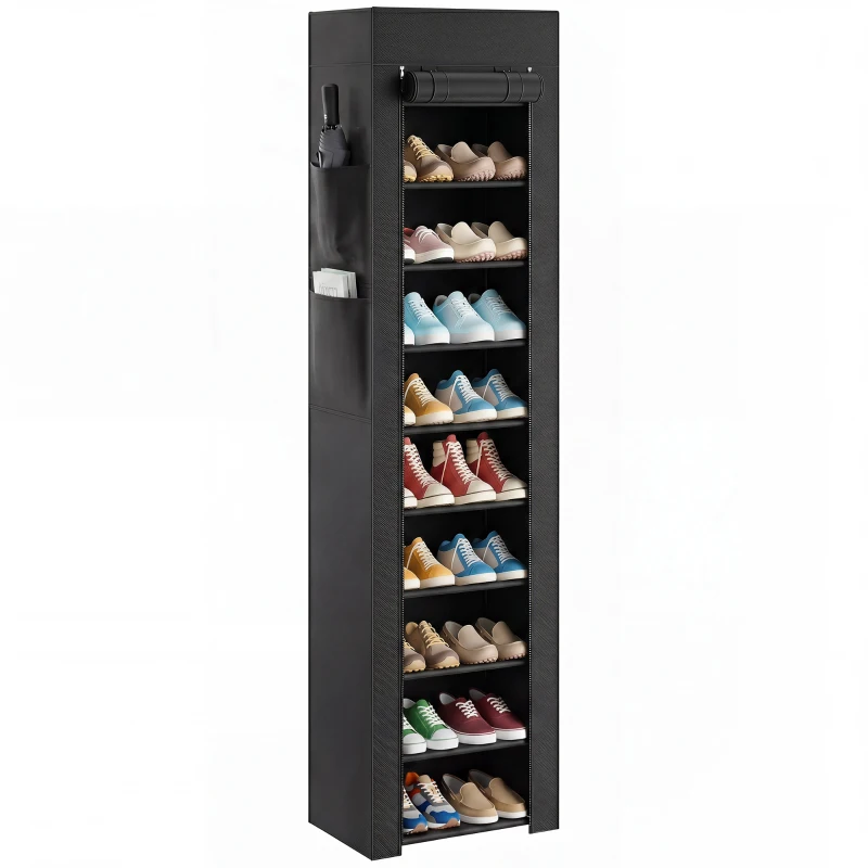 HOMCOM Étagère à Chaussures 20 Paires 10 Niveaux, Range-Chaussures en Métal avec Housse Anti-Poussière, Noir