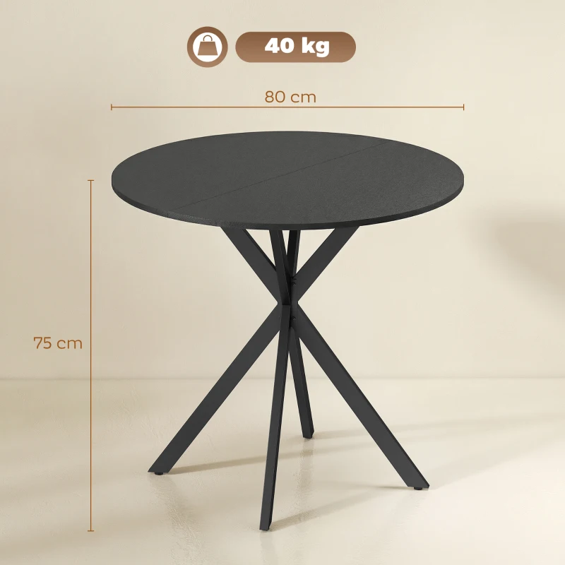 HOMCOM Table à Manger Ronde pour 2 Personnes avec Plateau Aspect Bois et Piètement Croisé en Acier, Noir