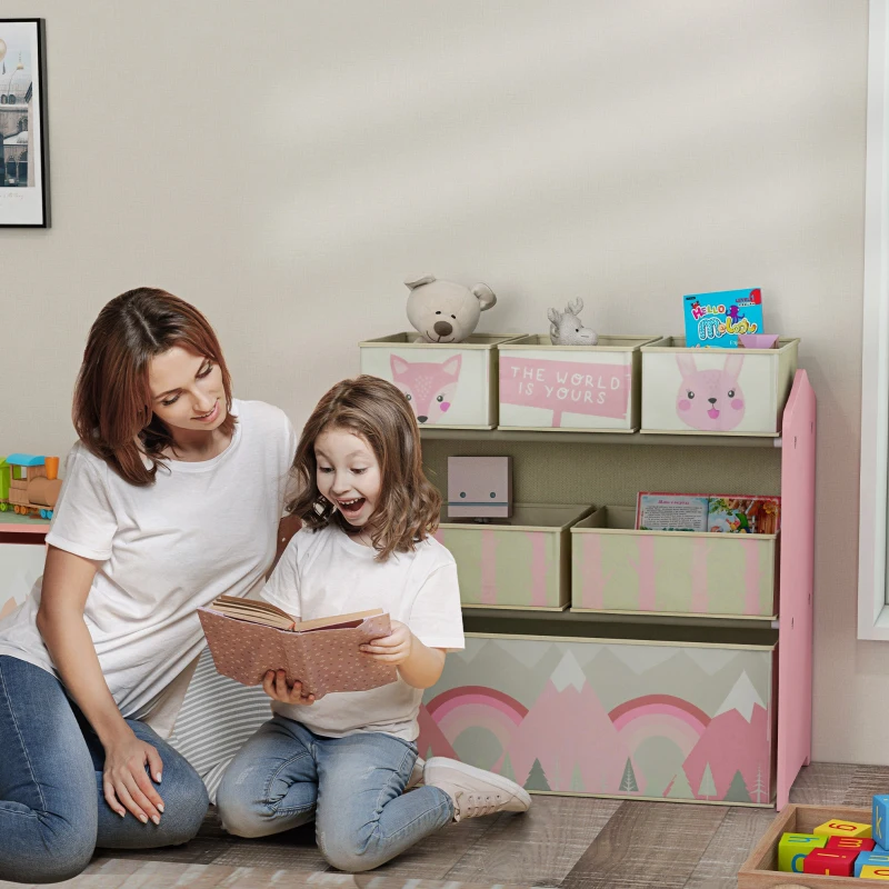 ZONEKIZ Meuble de rangement enfant avec 6 boîtes amovibles en tissu non tissé Organisateur de jouets, étagère 63L x 30l x 66H cm