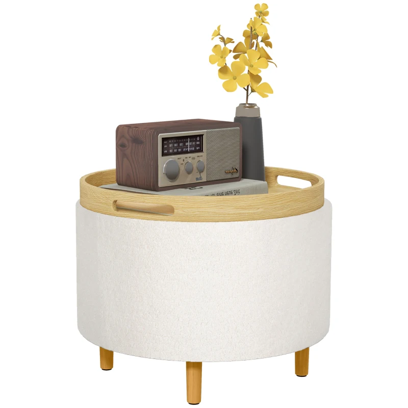 HOMCOM Hocker Polsterhocker, Teddyfleece, versteckter Stauraum, umkehrbarer Deckel, 56 cm x 56 cm x 42 cm, Weiß