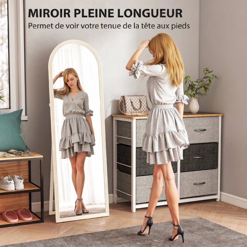 HOMCOM Miroir de sol arqué pleine longueur miroir sur pied cadre en effet imitation pierre pour salon chambre 50 x 160 cm blanc