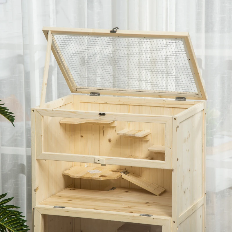 PawHut Wooden Large Hamster Cage, Gerbil Cage 4 Layers with Tall Bottom & Storage Shelf