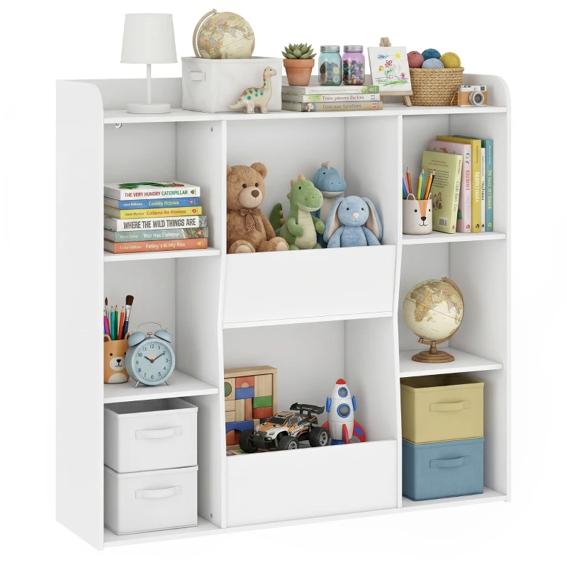 AIYAPLAY Meuble rangement enfant, bibliothèque enfants avec 8 compartiments et étagère supérieure, 104 x 29 x 101,5 cm, blanc