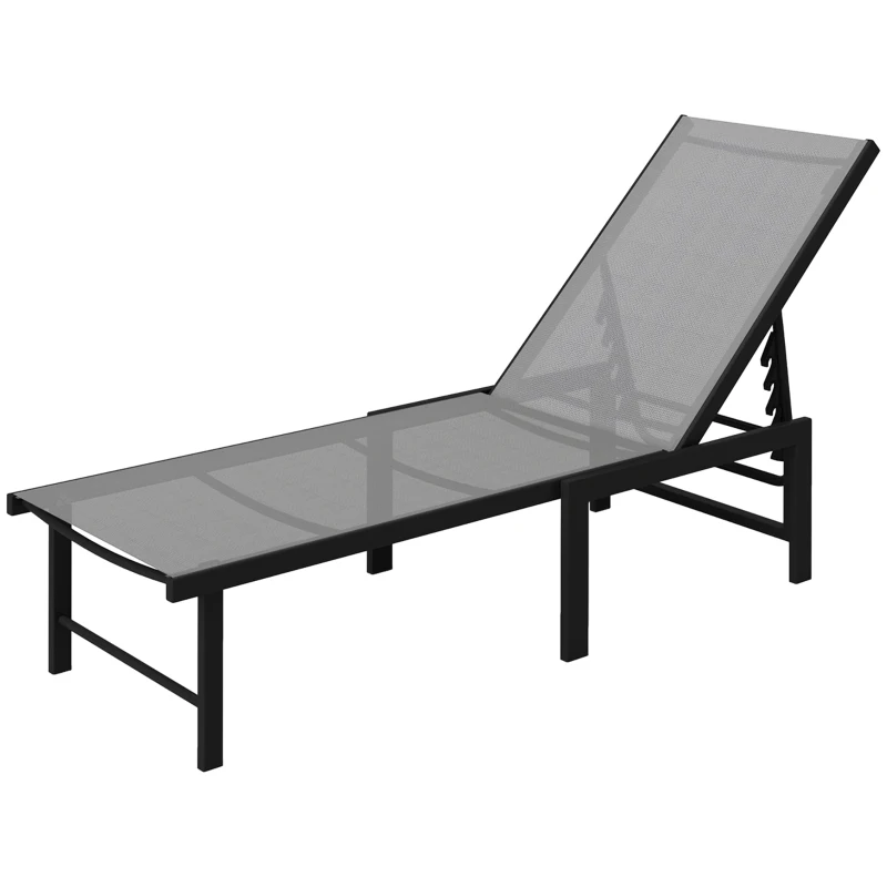 Outsunny Tumbona Reclinable de Jardín Exterior con Respaldo Ajustable en 5 Posiciones y Marco de Acero 166x60x84 cm Gris