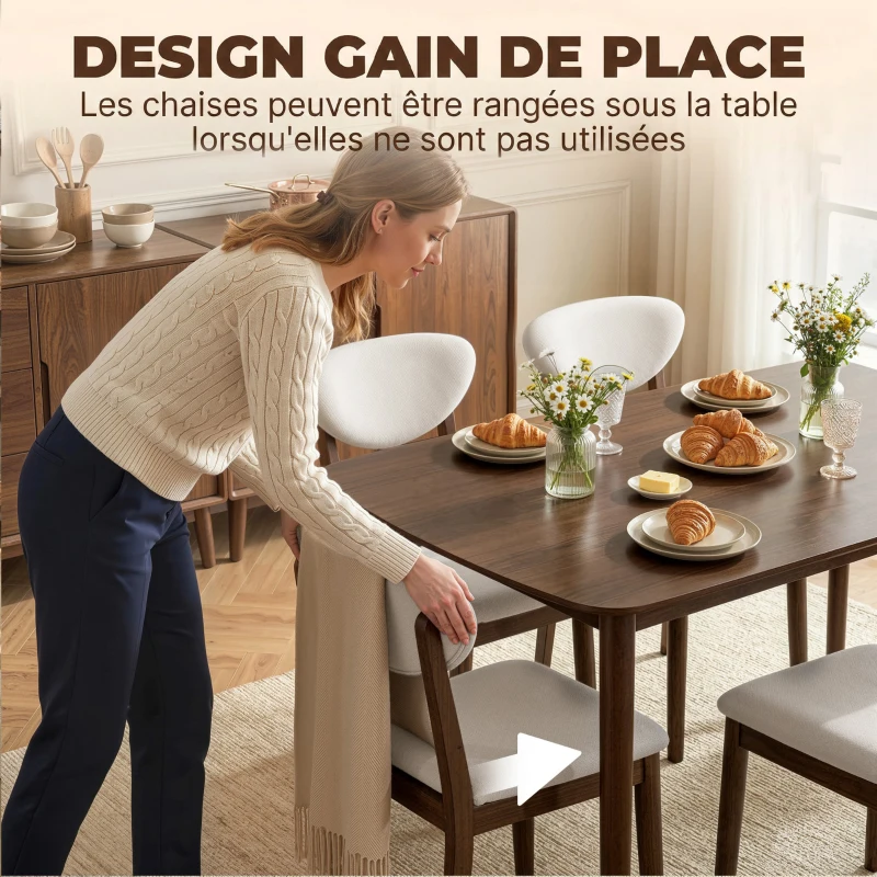 HOMCOM Ensemble table salle à manger avec 4 chaises, table de cuisine avec chaises pour 4 personnes, assise rembourrée, crème
