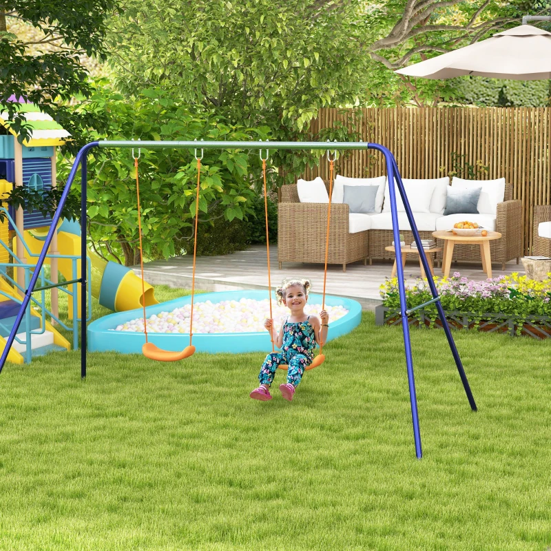 Outsunny Balançoire portique balançoire pour enfants avec 2 siège de balançoire structure en métal charge max. 90 kg multicolore