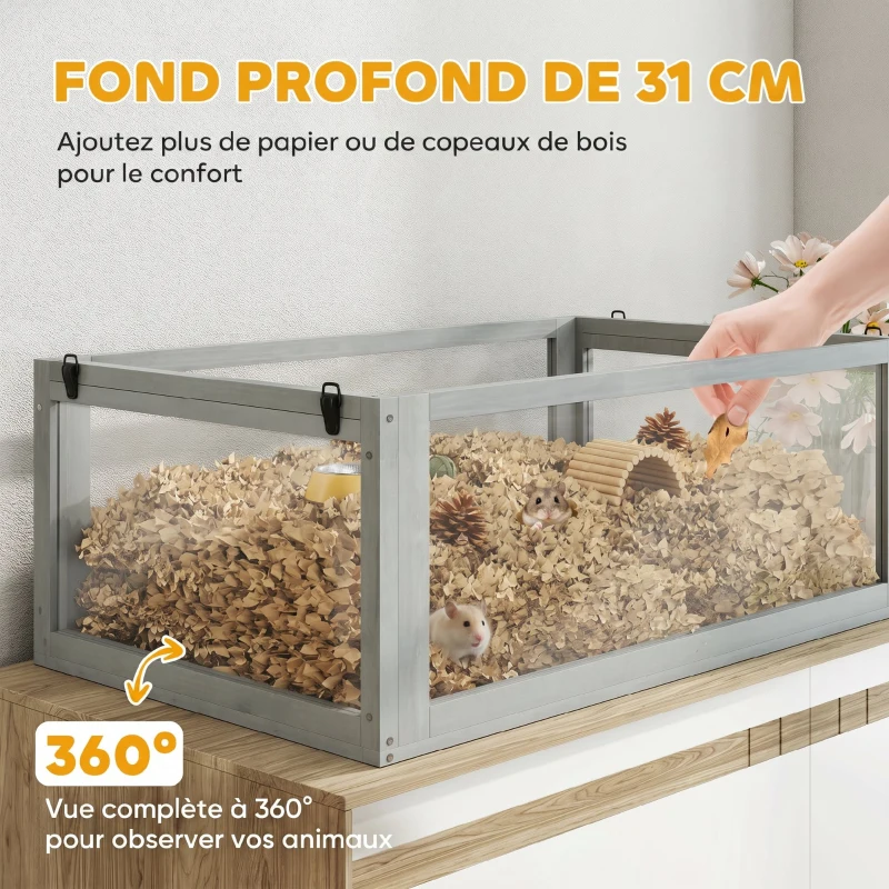 PawHut Cage Hamster Rongeur à 3 Niveaux, Base Amovible Profonde, Cabane, Balançoire, 80x50x76cm Gris Clair