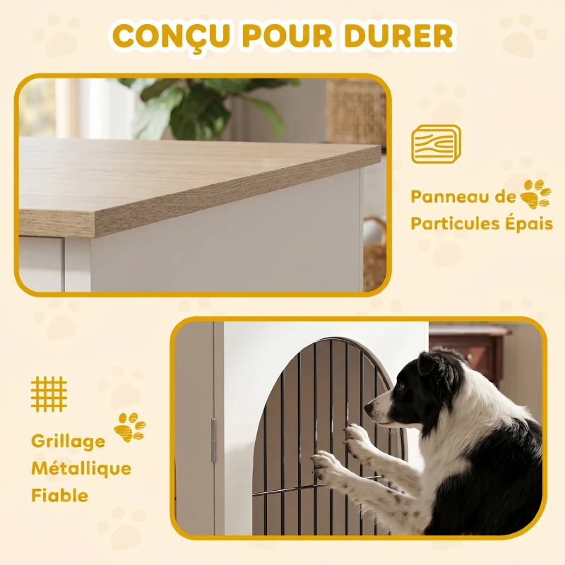 PawHut Cage pour Chien Meuble Cage Chien Intérieur Arche avec Double Porte comme Table d'Appoint en Métal 80x56x59cm Blanc
