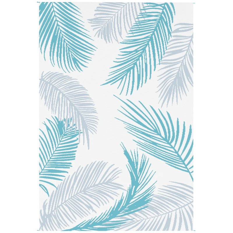 Outsunny Outdoor Teppich wendbarer robuster Wetterfest Outdoorteppich mit Tragetasche Bodenankern 274 x 182 cm Hellblau+Weiß