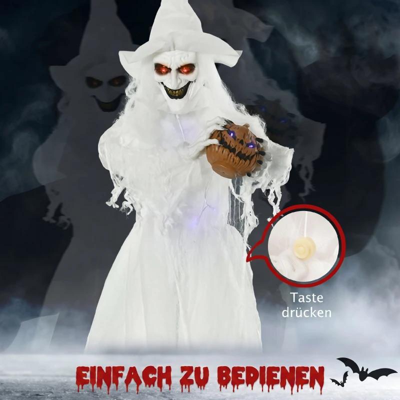 Outsunny 189 cm Weiße Hexe mit Kürbiskopf, lebensgroße Halloween-Außendekoration