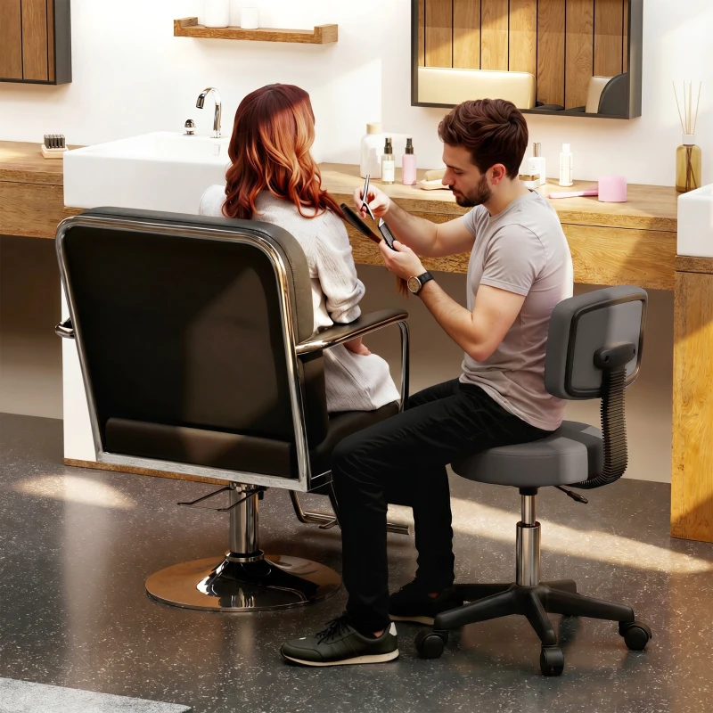 HOMCOM Tabouret massage a roulettes reglable en hauteur pivotant avec dossier ergonomique gris