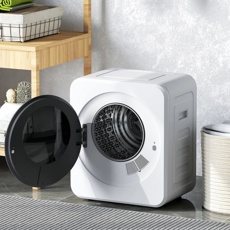 HOMCOM Mini Uscător de Rufe Portabil, 4 kg, Display LED, Compact 800W, ABS,  Tambur din Oțel Inoxidabil, Alb