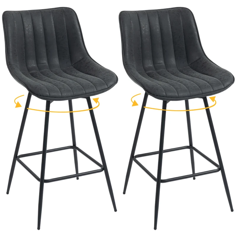 HOMCOM Set van 2 barkrukken – 68 cm draaibaar met rugleuning, geschikt voor kookeiland, eetkamer, zwart