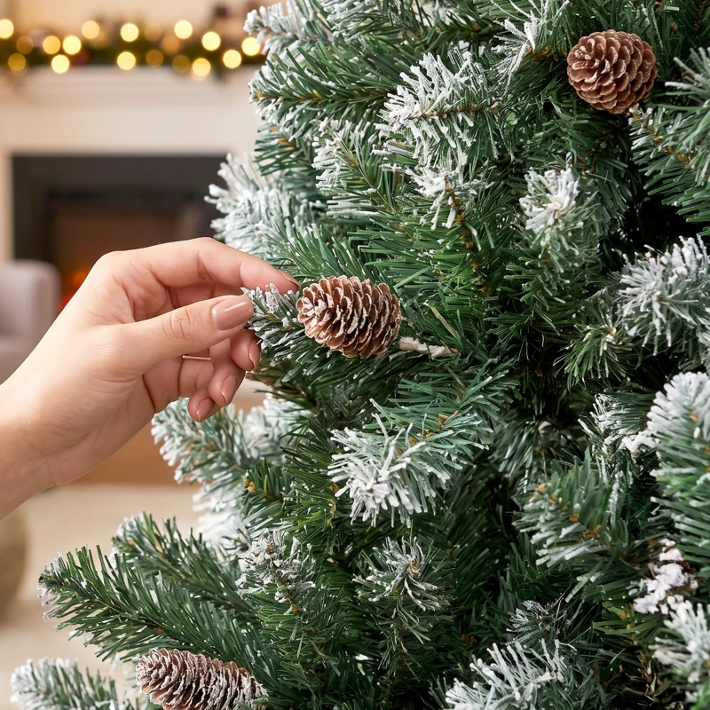 HOMCOM Árbol de Navidad Artificial 180 cm con 910 Ramas con Nieve 58 Piñas y Soporte Metálico Plegable Fácil Montaje Verde