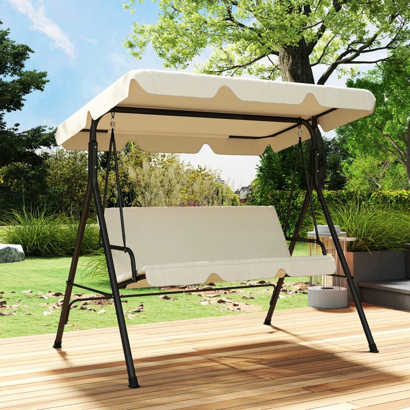 Outsunny Balancín de Jardín Exterior Columpio de 3 Plazas con Toldo Ajustable y Marco de Acero 172x118x153 cm Beige