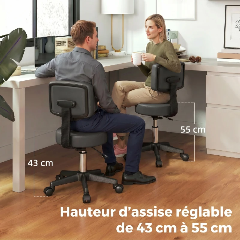 HOMCOM Tabouret massage a roulettes reglable en hauteur pivotant avec dossier ergonomique gris