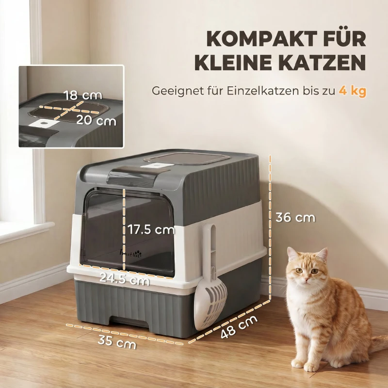 PawHut Katzentoilette, 48L Katzenklo mit Deckel, herausziehbarer Schublade, Vorder- & Ober Ausgang Schaufel für Katzen bis 4 kg