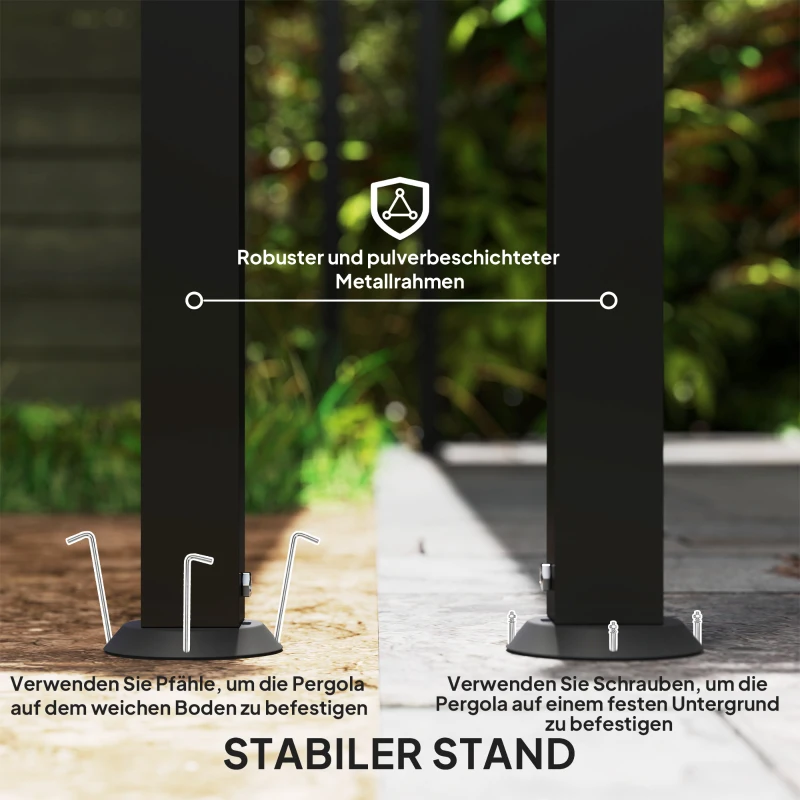 Outsunny 3 x 2,5 m pergola, wandgemonteerde tuinpergola, waterbestendig, metalen frame, afvoergaten, schaduwdoek, crèmewit