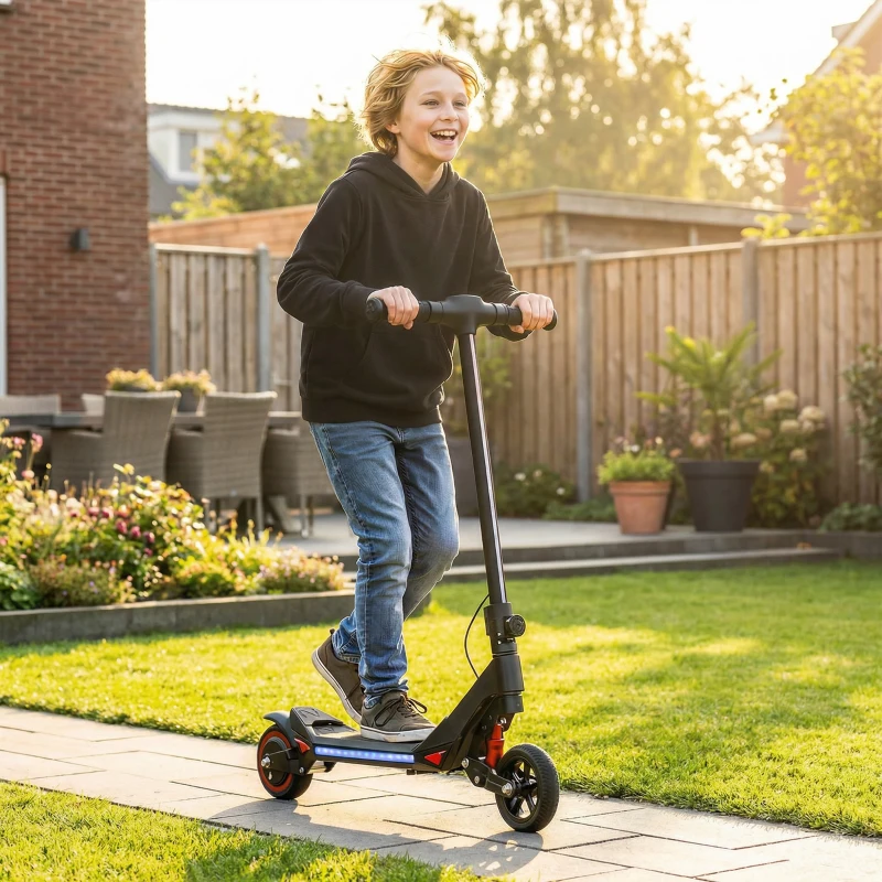 SPORTNOW Electric Scooter for Kids, Foldable E Scooter for Age Age 6+ with LED Display, RGB lights, Up to 16km/h, Black