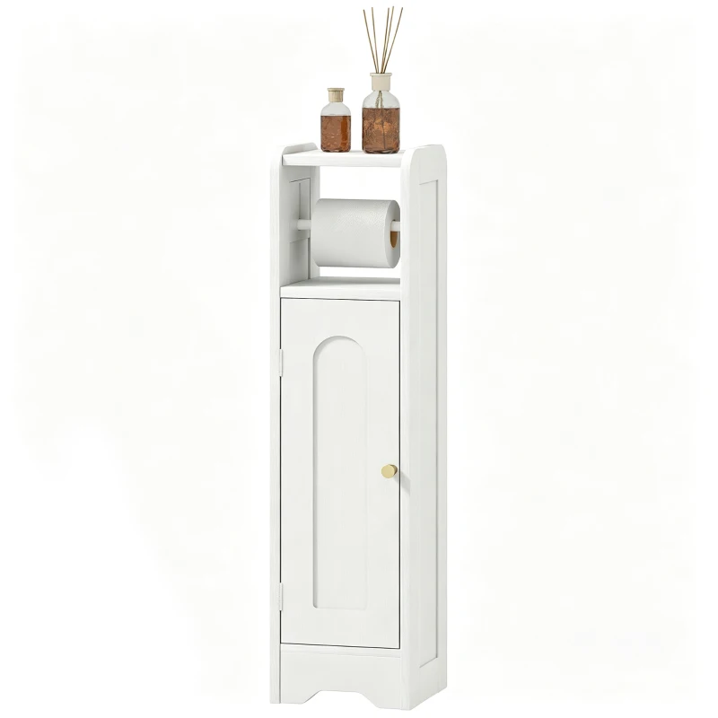 HOMCOM Armário de Casa de Banho Estreito Móvel Auxiliar de Casa de Banho 21x20x79 cm com Prateleira Ajustável Suporte para Papel Higiénico Branco