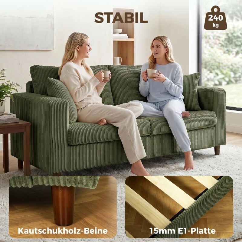 HOMCOM 2-zits cordbank met brede diepe zitting en pocketveringvulling, groen