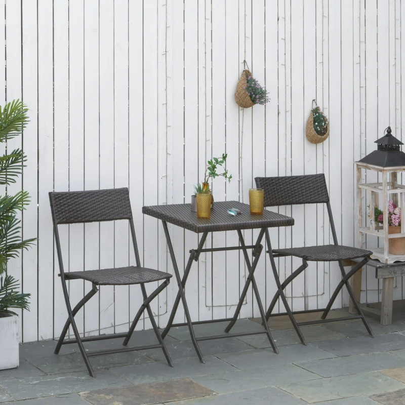 Outsunny Polyrattan Bistroset für 2 Personen Sitzgruppe Rattan Gartenmöbel Set Garnitur Schwarz