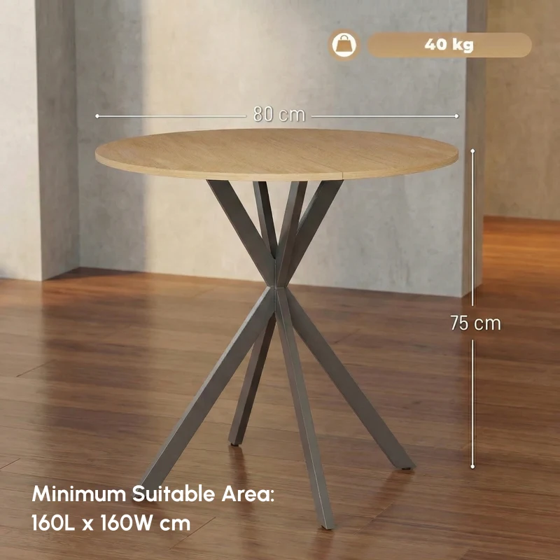 HOMCOM 80cm Industrial Round Dining Table - White Oak