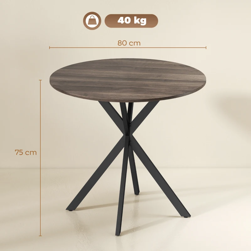 HOMCOM Tavolo da Pranzo Rotondo Stile Industriale con Gambe a Croce in Acciaio, Ø80x75 cm, Marrone