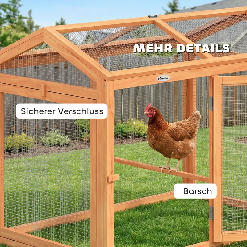 PawHut Hühnerstall Freilaufgehege mit Sitzstange Doppeltüren, aus Holz und Metall, für 2 Hühner, 104 x 70,5 x 84 cm Orange