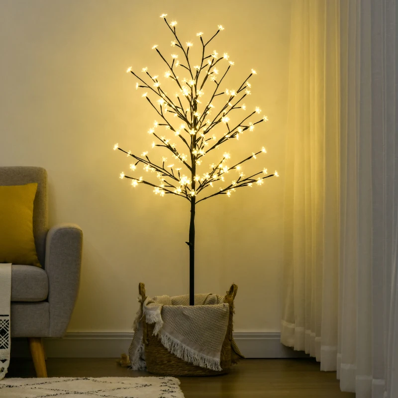 HOMCOM Luz de Árbol de Cerezo con 150 Luces LED Lámpara Decorativa de Flor de Cerezo para Interiores 17x17x150 cm Negro