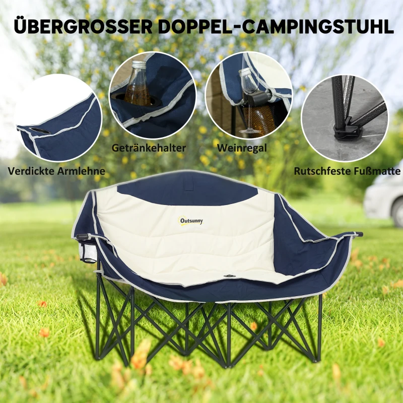 Outsunny Faltstuhl faltbar 2 Sitzer Campingstuhl mit Getränkehalter Tragetasche bis 250kg belastbar Blau