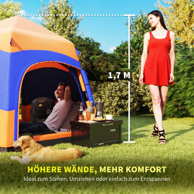 Outsunny Quick-Up Waterdicht Maken Tent - Dubbelwandige Familie Tent voor 4-6 Personen, Snel Op Te Zetten