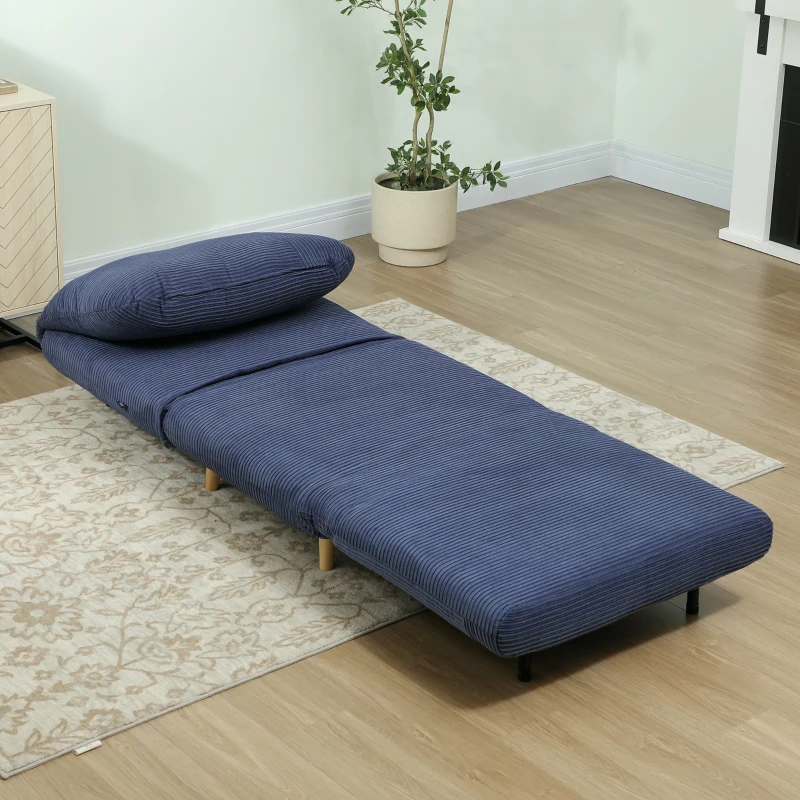 HOMCOM 2-in-1 Schlafsessel Gästebett, verstellbare  Kopfstütze Cord-Optik 82 cm x 87 cm x 89 cm Blau