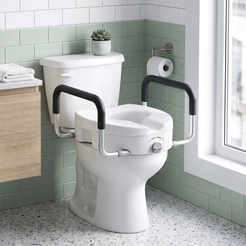 HOMCOM Rehausseur de siège de toilettes avec poignées, largeur réglable, accoudoirs rembourrés, blanc