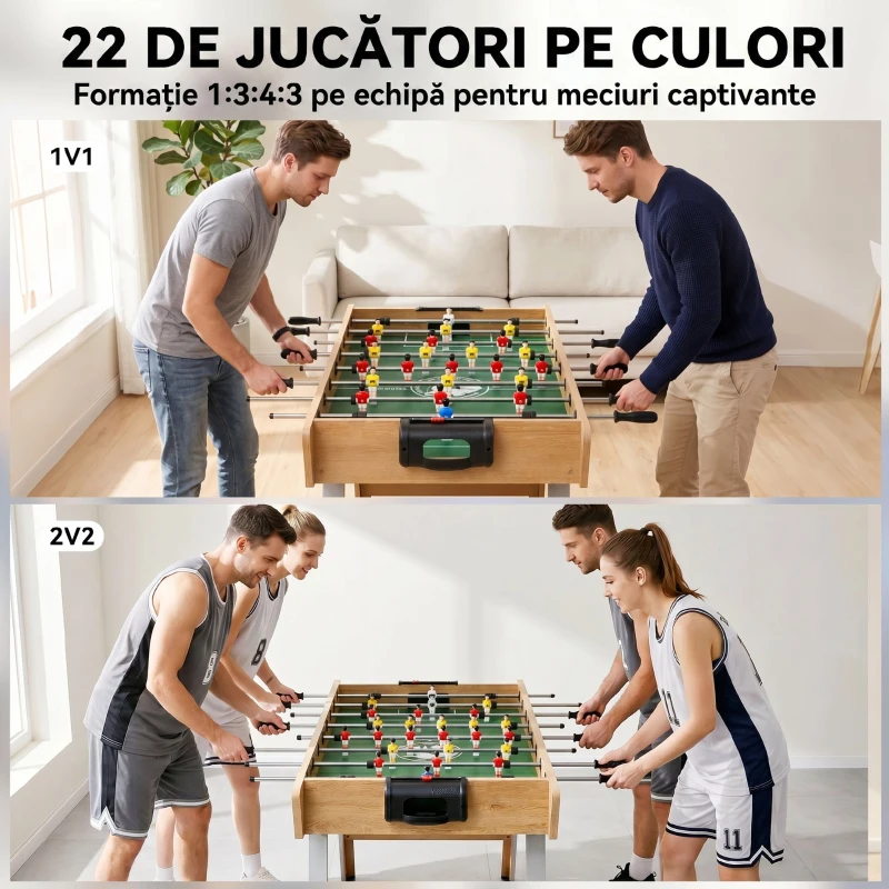 SPORTNOW Fotbal de Masă, Masa 121 Cm, 22 Jucători, Contoare Manuale, Lemn Natural