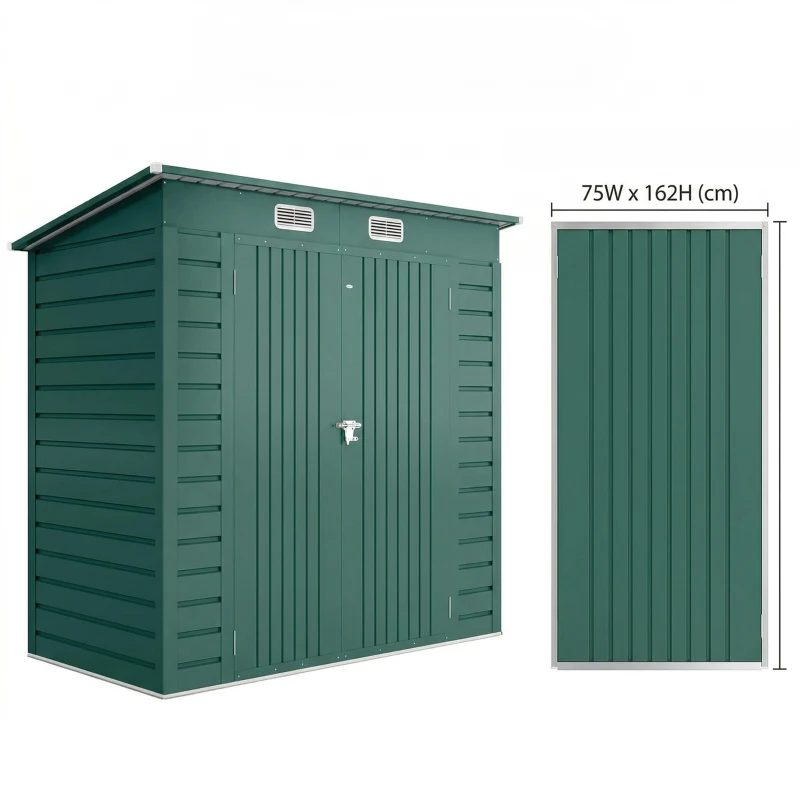 Outsunny 3.7 x 7.9ft Galvanised Steel Shed, with Latched Door and Padlock - Green