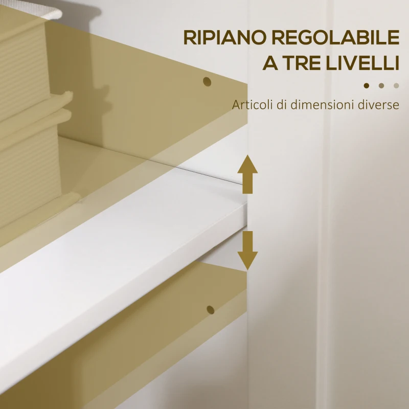 HOMCOM Mobile Contenitore con 2 Armadietti a 2 Ripiani Regolabili su 3 Altezze, 120x40x70 cm, Bianco e color Legno