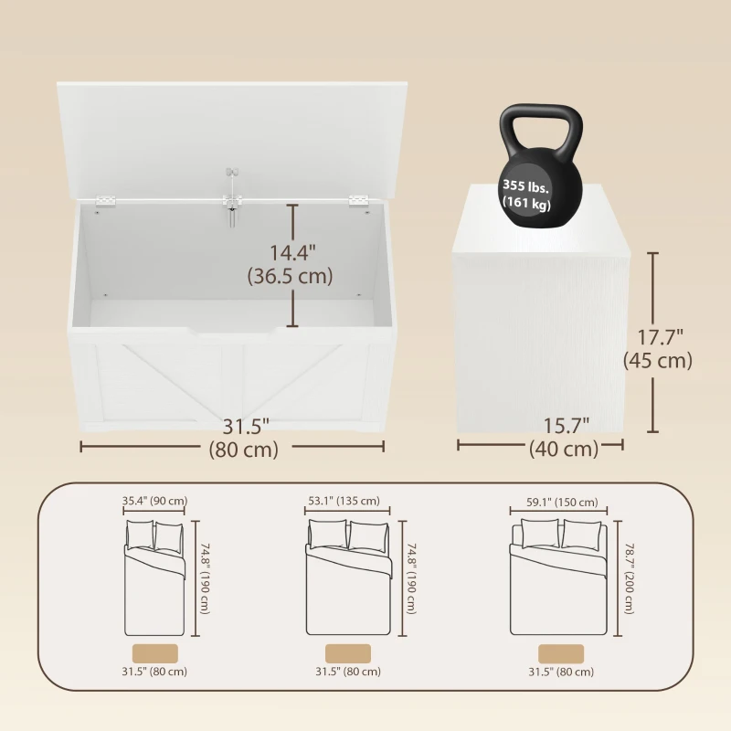 HOMCOM Baúl de Almacenaje 100L con Bisagra de Seguridad Asa con Recorte en U para Recibidor Salón 80x40x45 cm Blanco