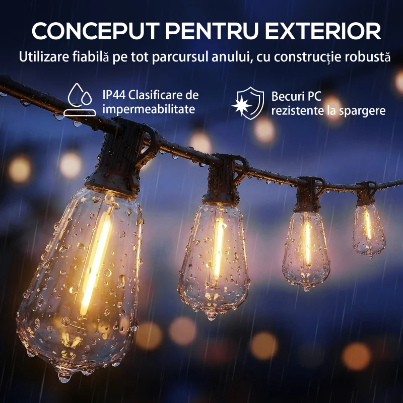 HOMCOM Ghirlandă Luminoasă de Exterior cu 50 de Luminite LED IP44, din PET și Plastic, 18x0.38x0.09 m, Negru și Transparent