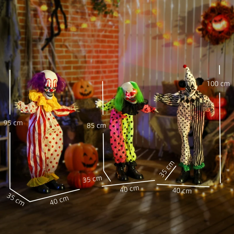 Outsunny Stapelbare Halloween-Animatronics-Clowns mit roten leuchtenden Augen für Indoor-Party-Requisiten