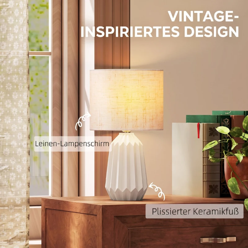 HOMCOM Tafellamp, nachtlamp met linnen kap, tuimelschakelaar, bureaulamp, 22 x 22 x 39 cm, beige