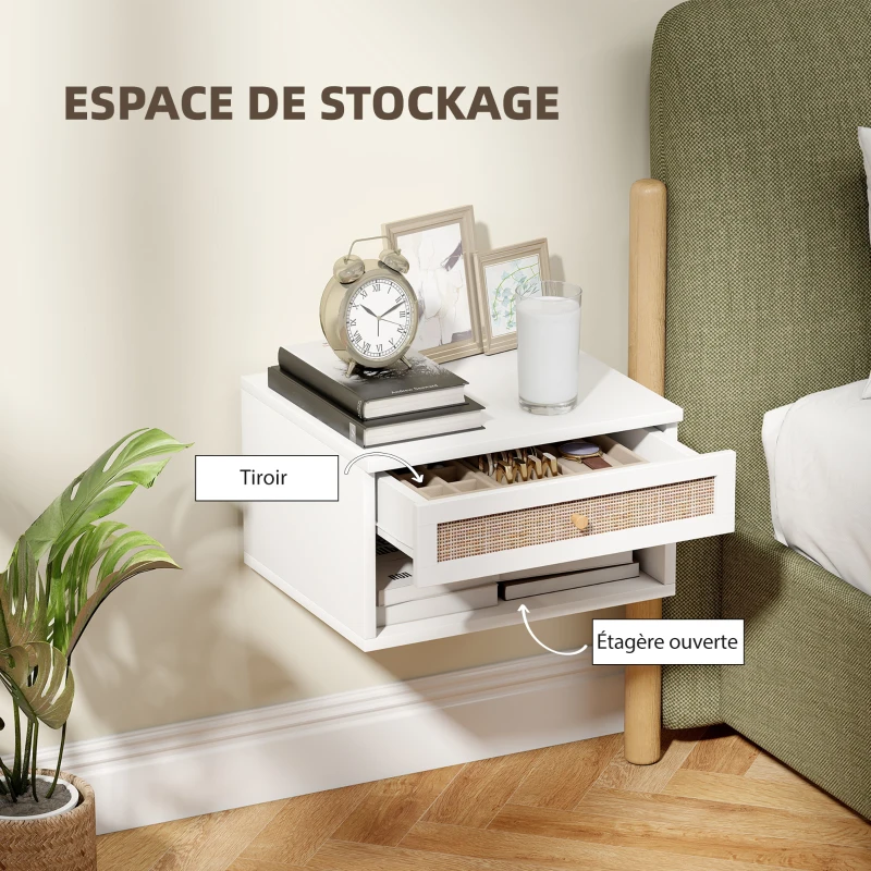 HOMCOM Lot de 2 tables de chevet murales tiroir coulissant, niche, plateau - en bois dim. 40L x 34l x 23H cm