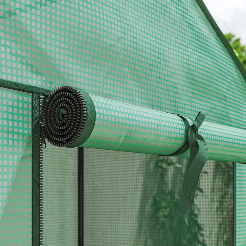Outsunny Mini Serra da Giardino con Copertura in PE, 3 Ripiani e Porta Avvolgibile, 59x39x127cm, Verde