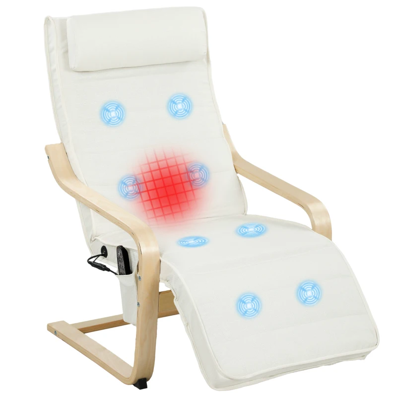 HOMCOM Fotoliu de Relaxare Încălzit și cu Masaj, cu Suport pentru Picioare Reglabil și Telecomandă, 67x95x101 cm, Crem