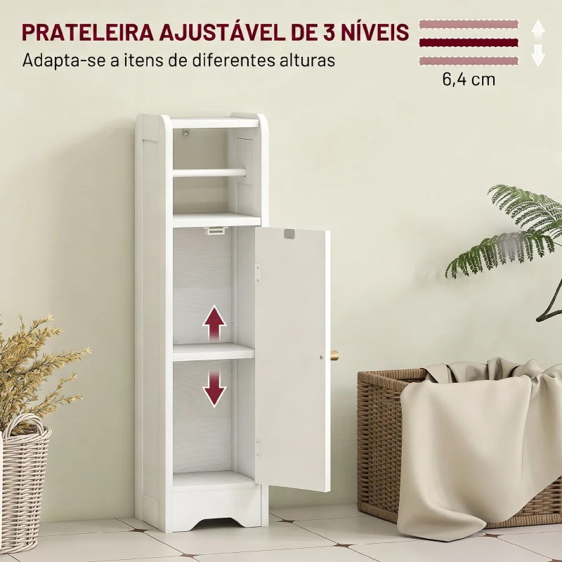 HOMCOM Armário de Casa de Banho Estreito Móvel Auxiliar de Casa de Banho 21x20x79 cm com Prateleira Ajustável Suporte para Papel Higiénico Branco