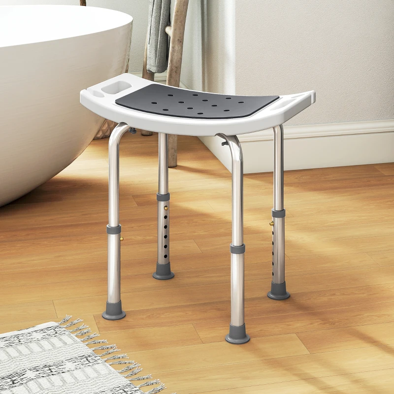 HOMCOM Scaun de Duș din Aluminiu și Plastic Antialunecare, Înălțime Reglabilă 6 Niveluri 39-52cm, Gri