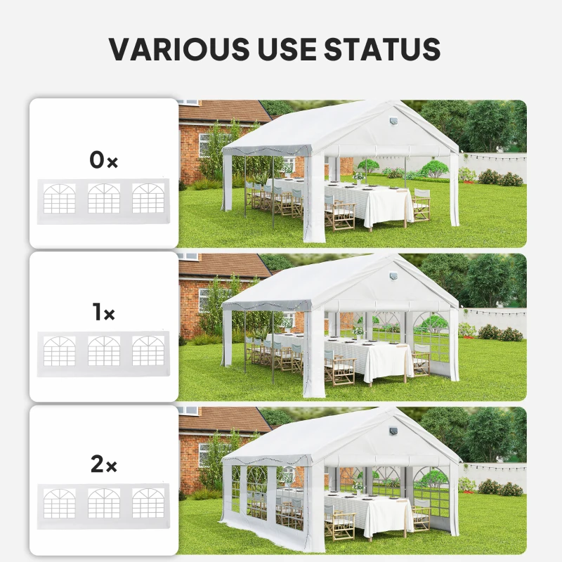 Outsunny Tente de Réception Barnum Structure Acier Galvanisé Barres de Renfort 4 Parois Latérales Fenêtres UPF 30+ 4x6m Blanc