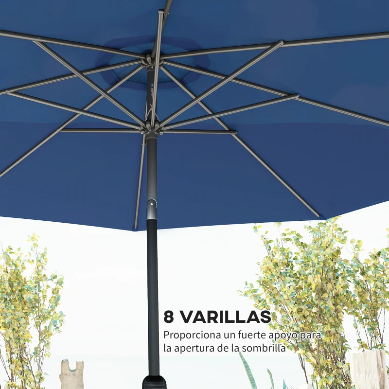 Outsunny Sombrilla de Jardín Ø295x250cm con Mecanismo de Inclinación y Poste Desmontable de Metal para Terraza Piscina Patio Azul